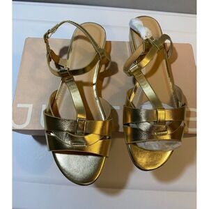 JustFab At Bay Gold Metallic Strappy Flat Sandals Womens 8 Buckle Ankle Strap
